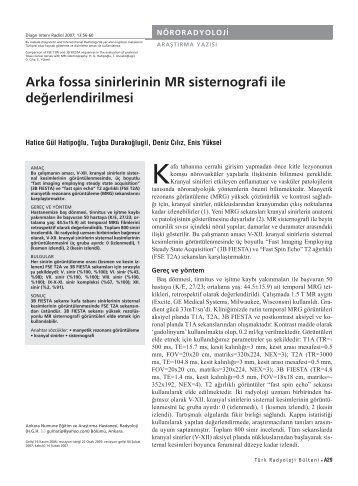 Arka fossa sinirlerinin MR sisternografi ile deÄerlendirilmesi
