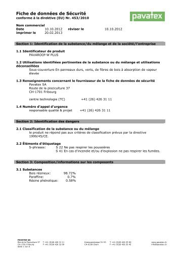 Fiche de données de Sécurité - Pavatex