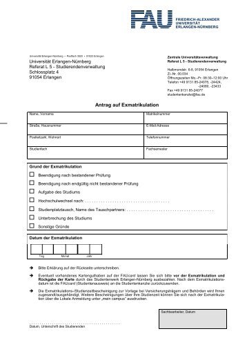 Antrag auf Exmatrikulation - Friedrich-Alexander-UniversitÃ¤t ...