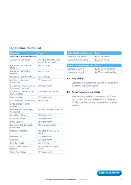 Å Pricing Information Corporate Fixed Voice - O2