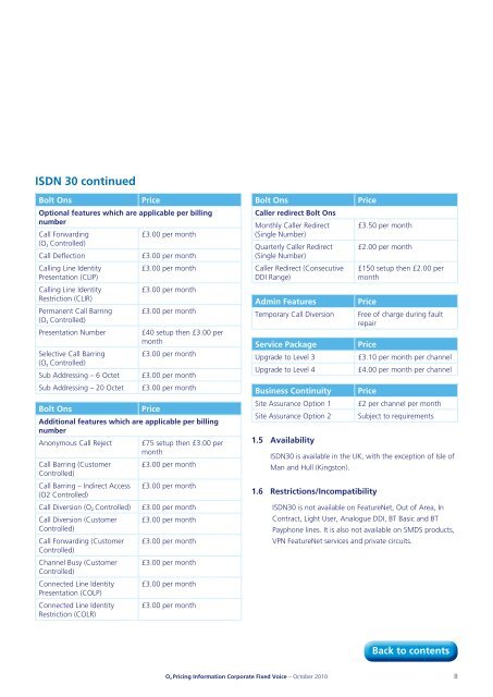 Å Pricing Information Corporate Fixed Voice - O2