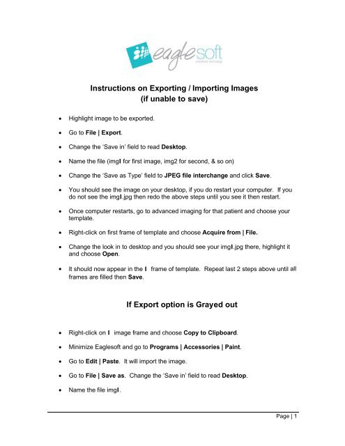 Export / Import Images into Eaglesoft/Patterson Imaging