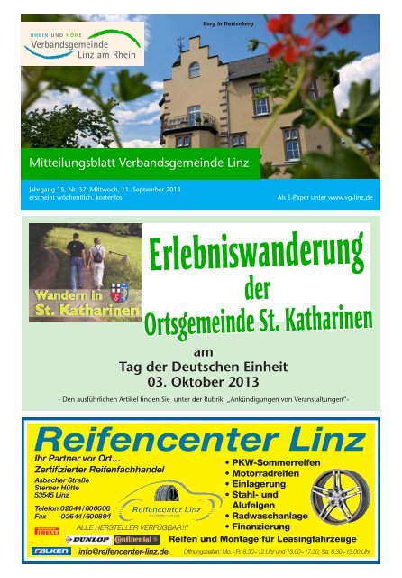 Ausgabe Nr. 37 vom 11.09.2013 - Verbandsgemeinde Linz