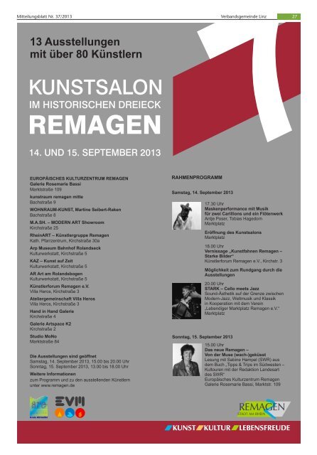 Ausgabe Nr. 37 vom 11.09.2013 - Verbandsgemeinde Linz