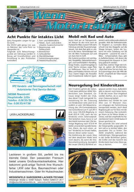 Ausgabe Nr. 37 vom 11.09.2013 - Verbandsgemeinde Linz