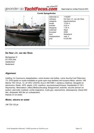 De Heer J.h. van der Sluis Algemeen Motor, electra en ... - Yachtfocus