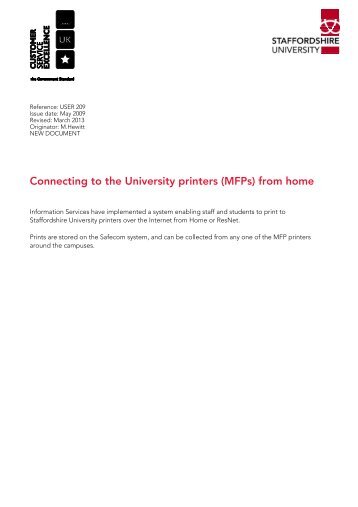 Printing from home - Staffordshire University