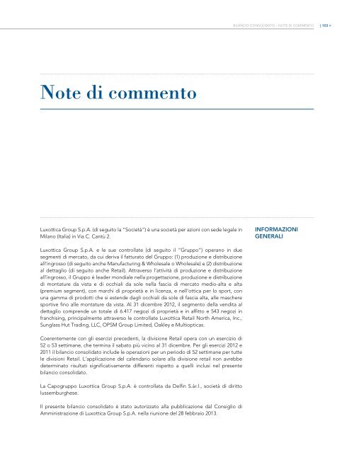 Relazione finanziaria annuale 2012 - Luxottica