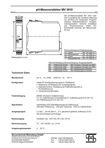 pH-Messverstärker MV 3010 - Sensortechnik Meinsberg