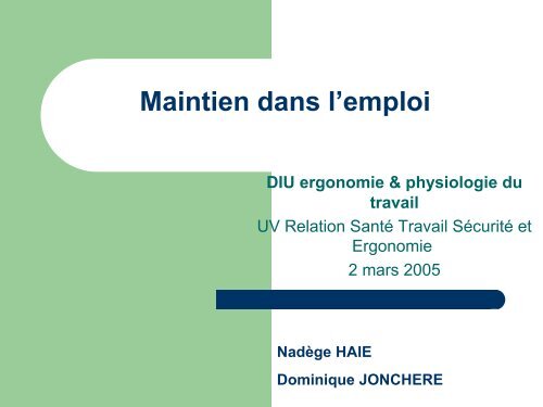 Maintien dans l'emploi - UniversitÃ© d'Angers