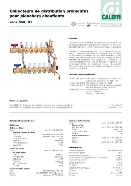 Collecteurs de distribution prémontés pour planchers ... - Caleffi