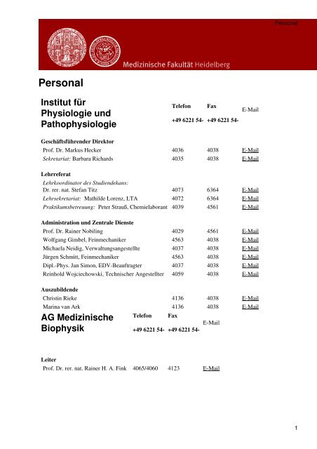 Medizinische FakultÃ¤t Heidelberg: Personal