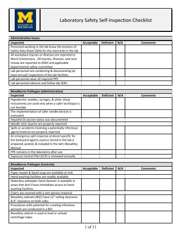 OSEH LABORATORY SAFETY CHECKLIST