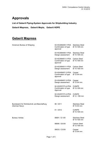 Shipbuilding approvals - Geberit