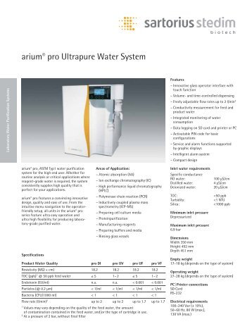 ariumÂ® pro Ultrapure Water System - Sartorom