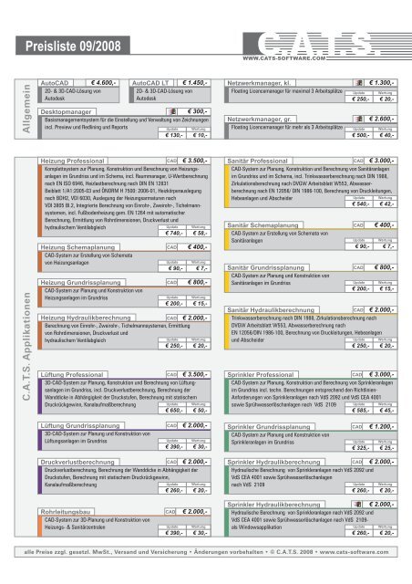 C A T S Preisliste 09 08 Cats Software Gmbh