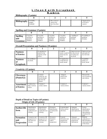 Life on Earth Scrapbook Rubric Bibliography (5 points) 0 1 2 3 4 5 ...