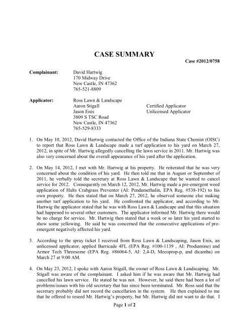 case summary - Office of Indiana State Chemist - Purdue University