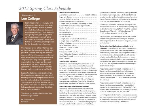 Spring 2013 Class Schedule - Lee College