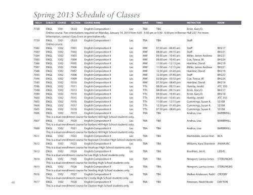 Spring 2013 Class Schedule - Lee College