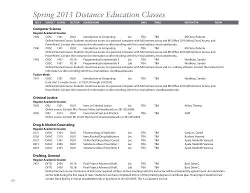 Spring 2013 Class Schedule - Lee College