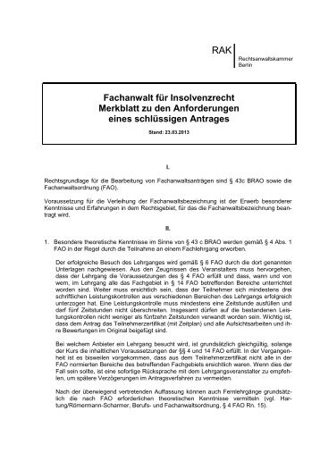 Fachanwalt fÃ¼r Insolvenzrecht | PDF - Rechtsanwaltskammer Berlin