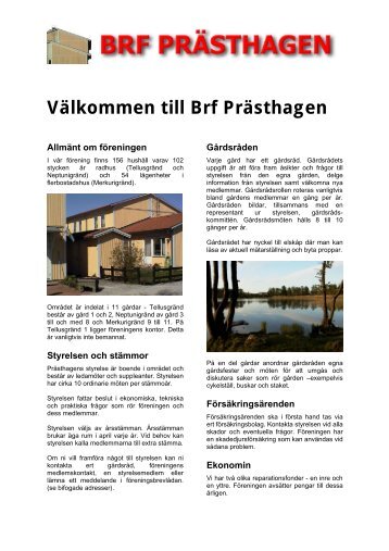Brev - BRF PrÃ¤sthagen