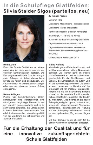 Flyer Schulpflege Silvia Stalder Sigos