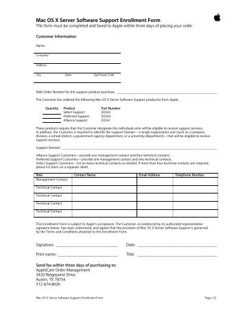 Mac OS X Server Software Support Enrollment Form - Apple Store