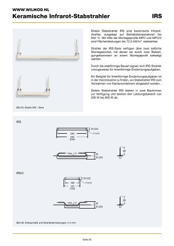 Keramische Infrarot-Stabstrahler IRS - Wilmod