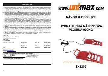 nÃ¡vod k obsluze hydraulickÃ¡ nÃ¡jezdovÃ¡ ploÅ¡ina 900kg ... - Uni-max.cz