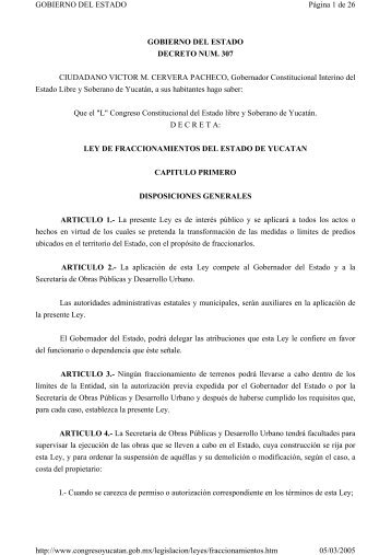 Ley de Fraccionamientos del Estado de Yucatán - docs.mexico.justi...