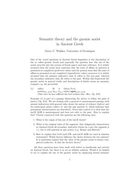 Semantic theory and the gnomic aorist in Ancient Greek - Nijmegen ...