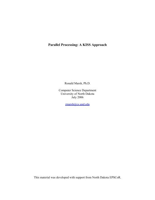 Parallel Processing: A KISS Approach - University of North Dakota