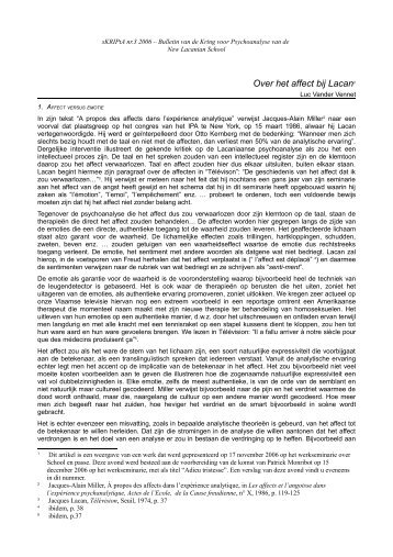 Over het affect bij Lacan1 - Psychoanalyse Lacan - Freud