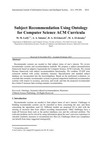 Subject Recommendation Using Ontology for Computer Science ACM Curricula