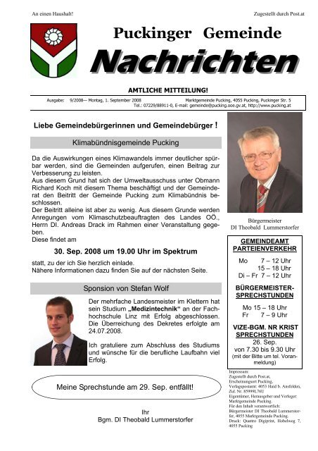 Gemeindenachrichten 9/2008 (3,27 MB) - Gemeinde Pucking