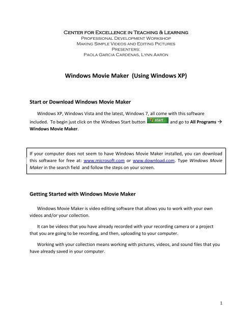 Windows Movie Maker (Using Windows XP)