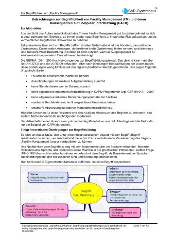 Betrachtungen zur Begrifflichkeit von Facility Management (FM) und ...