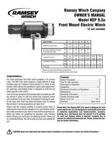 Ramsey Winch Company OWNER'S MANUAL Model REP 9.5e ...