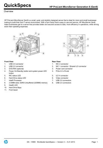 HP ProLiant MicroServer Generation 8 (Gen8) - eD' system Czech, as