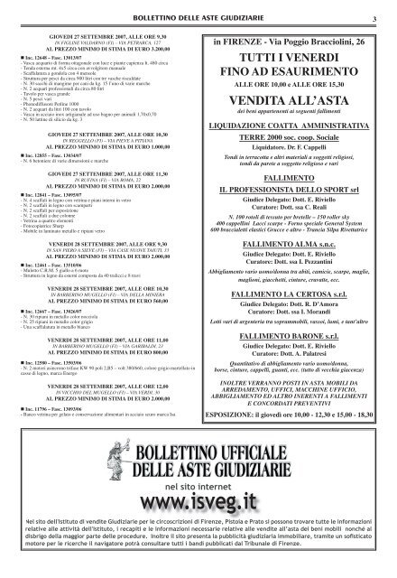 Scarica il Bollettino nÂ° 33 del 15/09/2007 - ISVEG Istituto Vendite ...