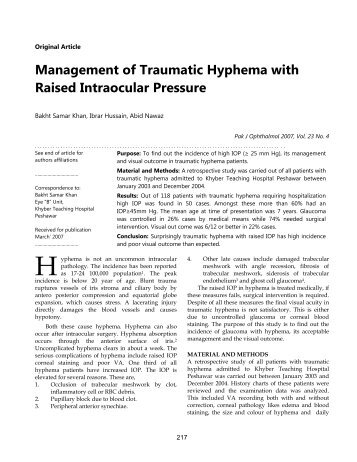 Management of Traumatic Hyphema with Raised Intraocular Pressure