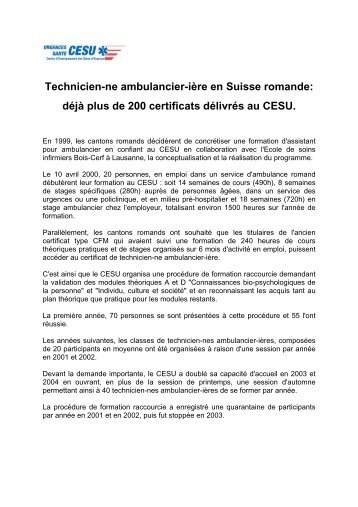 Formation de Technicien Ambulancier - Swissrescue