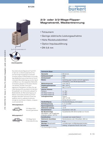 2/2- oder 3/2-Wege-Flipper- Magnetventil, Medientrennung