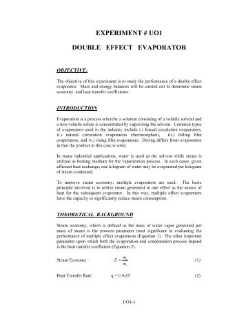 experiment # uo1 double effect evaporator - KFUPM Open ...