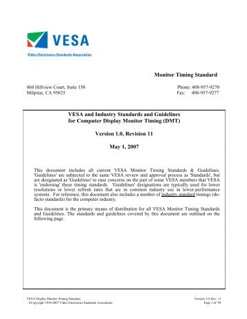 Monitor Timing Standard VESA and Industry Standards and ...