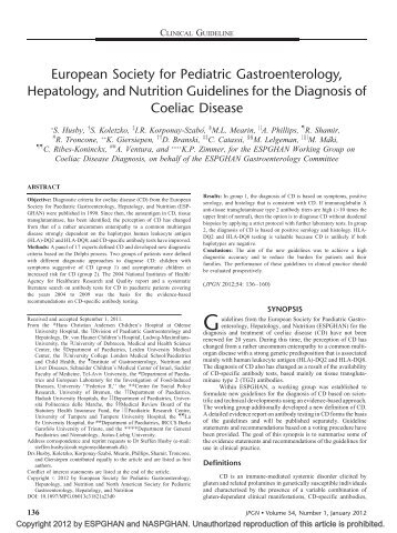 Guidelines for the Diagnosis of Coeliac Disease - ESPGHAN