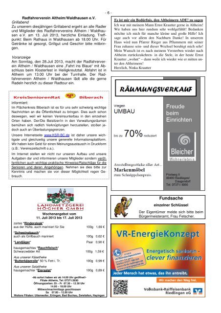 Kein Amtsblatt in der Ferienzeit!!! - Gemeinde Altheim