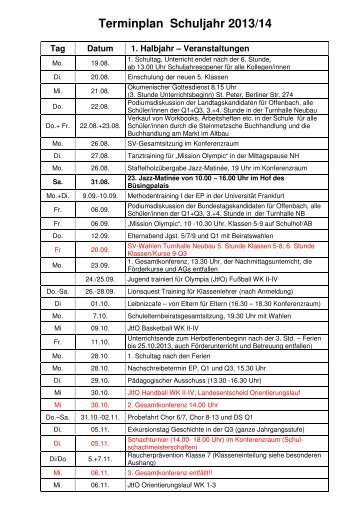 Terminplan Schuljahr 2013/14 - Leibnizschule - Schulen